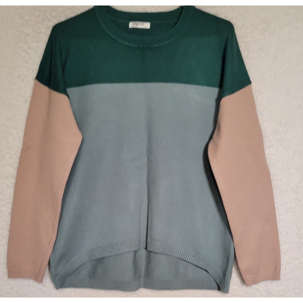 Zeagoo. Womens Sweater Size L Green Beige Long Sleeve Colorblock Knit 1712